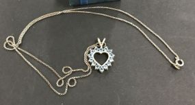 Necklace .925 Italy Silver with Heart With Blue Stones