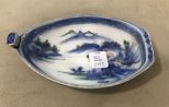 Blue and White Oriental Hand Painted Porcelain Boat Dish
