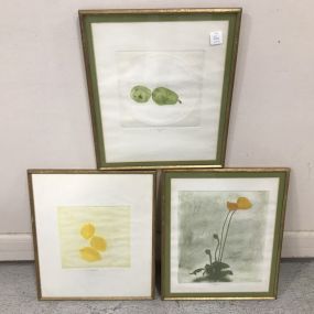 Three Hand Water Colored Prints Signed