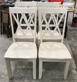 Four Modern White Finish Dining Side Chairs