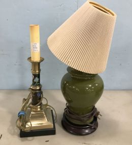 Small Ceramic Pottery Vase Lamp and Cloisonne Candle Stick Lamp