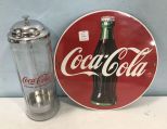 Modern Coca Cola Sign and Glass Straw Container