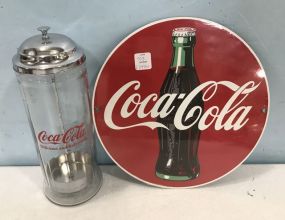 Modern Coca Cola Sign and Glass Straw Container