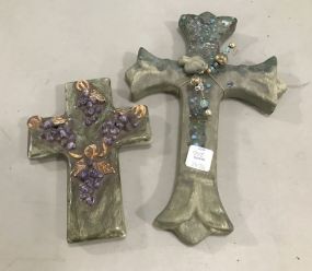 Two Hand Made Pottery Crosses