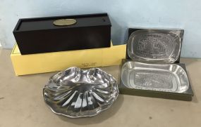 Two American Inspirations Trays, Wood Galleria Box, and Metal Shell Tray