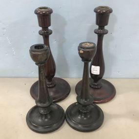 Four Wood Colonial Style Candle Holders