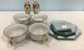 Porcelain Soup Cups, Hand Painted Vases, and Vanity Mirrors