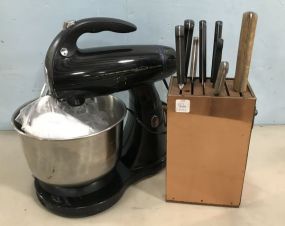 Sunbeam Mixmaster and Copper and Wood Knife Holder