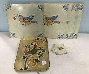 Bird Place Mats, Coasters, and Hand Painted Tray