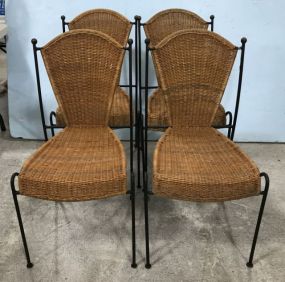Four Iron and Wicker Side Chairs