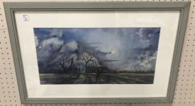Watercolor of Old Church in Field by David Waldrip 2012