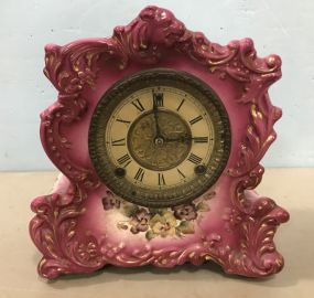 W.L. Gilbert Cranberry Porcelain Mantle Clock