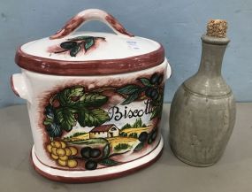 Italian Hand Painted Jar and Pottery Bottle