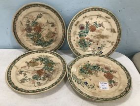 Four Antique Hand Painted Oriental Plates
