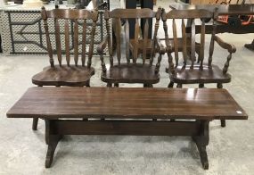 Vintage Pine Farm Style Dining Chairs and Bench