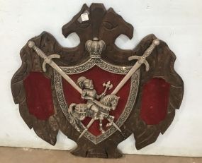 Vintage Wood Carved Shield Plaque