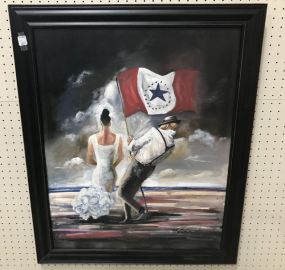 Signed Painting of Couple Holding Stennis Flag