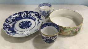 Limoges Porcelain Bowl, and Blue and White Pottery