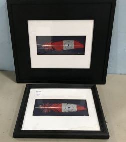 Two Elaine Maisel Albino Guinea Feather Stennis Flag Art