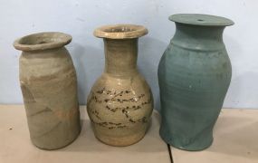 Three Hand Made Pottery Vases