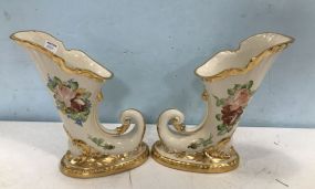 Hand Painted Porcelain Horn Style Vases