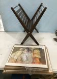 Small Vintage Magazine Rack with 12 Vintage Prints