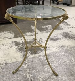 Round Brass Glass Top Lamp Table