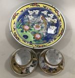 Oriental Hand Painted Plate, Porcelain Tea cups and Saucers