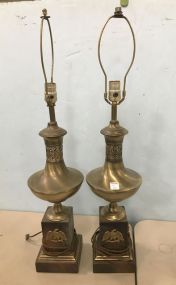 Pair of Vintage Brass and Wood Lamps