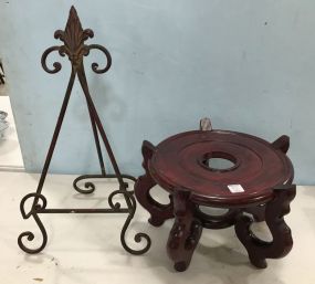 Large Oriental Floor Vase Stand and Small Hinged Metal Easel