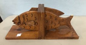 Wood Carved Fish Bookends