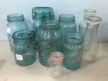 Group of Ball Mason Jars and Milk Bottles