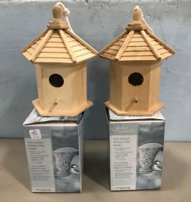 Two Wood Bird Houses and Garden Treasures Window Feeders