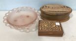 Vintage Last Supper Box, Inlaid Card Box, and Frosted Glass Compote