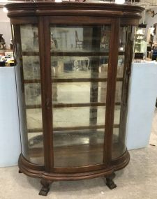 Antique Oak Curved Glass China Cabinet