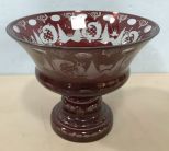 Bohemian Crystal Ruby Red Cut To Clear Compote