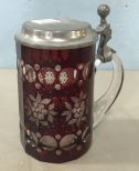 Bohemian Crystal Ruby Red Cut to Clear Beer Stein Tankard