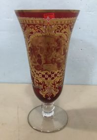 Bohemian Red Gold Gilt Hand Painted Vase