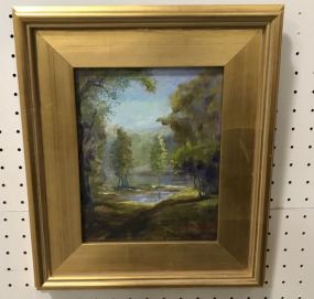 Source Teak Oil Painting of Board Landscape