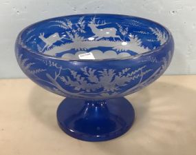 Bohemian Cobalt Blue Cut to Clear Compote