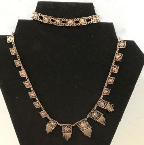Vintage Unmarked Wire Filigree Necklace and Bracelet