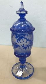 Bohemian Crystal Cobalt Blue Cut to Clear Urn