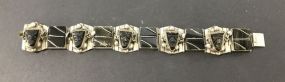 Vintage Mexican Sterling and Black Onyx Aztec Faces Bracelet