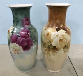 Pair of Hand Painted Limoge Signed Vases