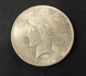 1922 Peace Liberty Silver One Dollar Coin