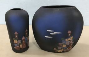 BasRelief Raku Pottery Vases