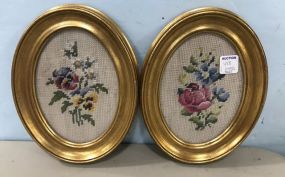 Pair of Vintage Cross Stitch Floral Samplers