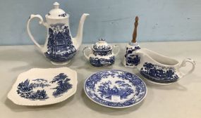 Six Blue and White Pottery Pieces