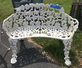 Cast Metal White Floral Pattern Outdoor Bench
