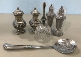 Sterling & Silver Plate Salt and Peppers, Bell, and Ladle